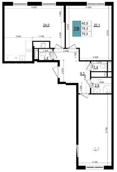 2-к квартира, строящийся дом, 79м2, 3/25 этаж