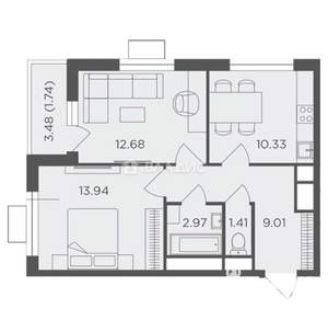 2-к квартира, вторичка, 53м2, 5/24 этаж