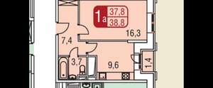 1-к квартира, сданный дом, 39м2, 9/25 этаж