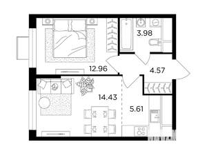 2-к квартира, строящийся дом, 42м2, 23/24 этаж