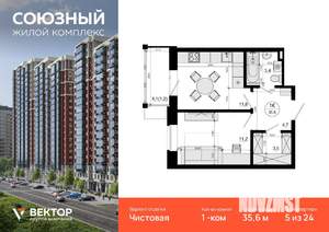 1-к квартира, вторичка, 36м2, 5/24 этаж