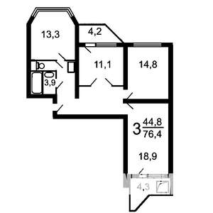 3-к квартира, вторичка, 78м2, 9/14 этаж