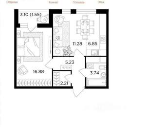 2-к квартира, вторичка, 48м2, 4/25 этаж