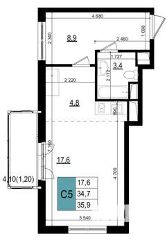 Студия квартира, строящийся дом, 36м2, 11/25 этаж