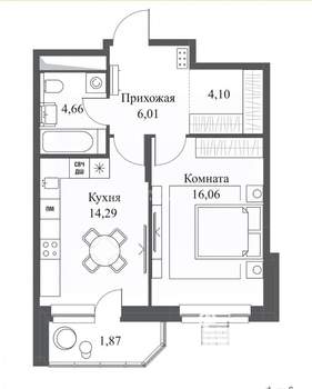 1-к квартира, вторичка, 47м2, 11/20 этаж
