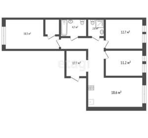 3-к квартира, вторичка, 85м2, 13/25 этаж