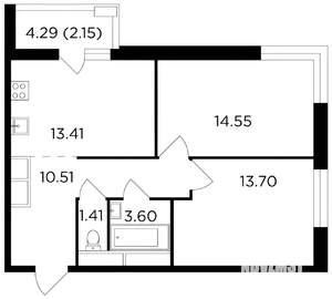 2-к квартира, вторичка, 56м2, 3/26 этаж