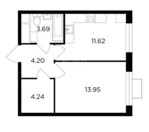 1-к квартира, вторичка, 38м2, 16/24 этаж