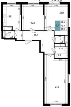 3-к квартира, вторичка, 81м2, 19/25 этаж