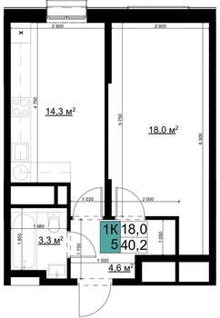 1-к квартира, вторичка, 40м2, 23/24 этаж