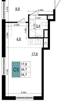 Студия квартира, вторичка, 36м2, 9/25 этаж
