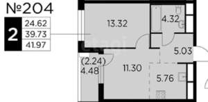 2-к квартира, вторичка, 40м2, 22/25 этаж