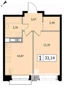 1-к квартира, вторичка, 33м2, 2/17 этаж