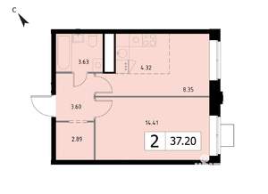 2-к квартира, вторичка, 37м2, 15/17 этаж