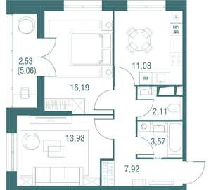 2-к квартира, вторичка, 56м2, 17/24 этаж