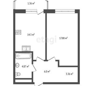 1-к квартира, вторичка, 47м2, 7/24 этаж