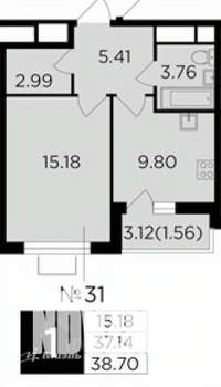 1-к квартира, строящийся дом, 39м2, 4/24 этаж