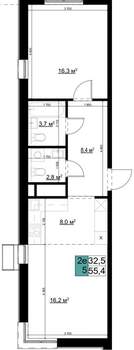 2-к квартира, вторичка, 55м2, 19/25 этаж