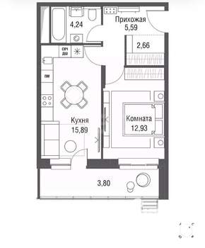 1-к квартира, вторичка, 45м2, 6/25 этаж