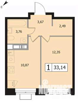1-к квартира, вторичка, 33м2, 14/17 этаж