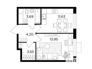 1-к квартира, строящийся дом, 37м2, 24/24 этаж