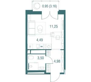 Студия квартира, вторичка, 25м2, 11/24 этаж
