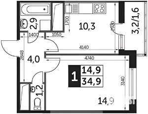 1-к квартира, вторичка, 38м2, 22/25 этаж