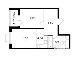 2-к квартира, строящийся дом, 43м2, 5/24 этаж