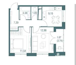 2-к квартира, вторичка, 48м2, 18/24 этаж