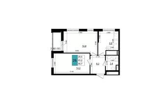 2-к квартира, строящийся дом, 47м2, 20/25 этаж