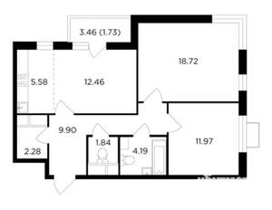 3-к квартира, строящийся дом, 69м2, 9/24 этаж