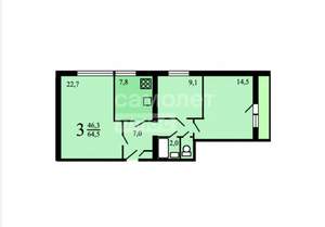 3-к квартира, вторичка, 65м2, 13/16 этаж