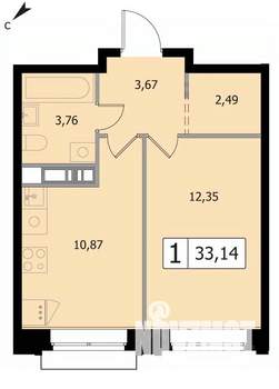 1-к квартира, вторичка, 33м2, 7/17 этаж