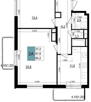 2-к квартира, вторичка, 64м2, 24/25 этаж