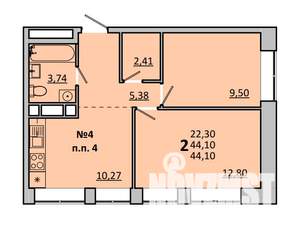 2-к квартира, вторичка, 44м2, 9/17 этаж