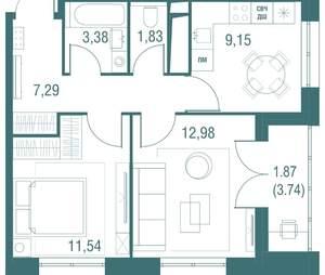 2-к квартира, вторичка, 48м2, 19/24 этаж