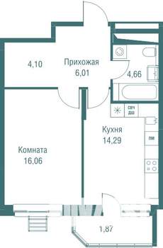 1-к квартира, вторичка, 47м2, 4/20 этаж