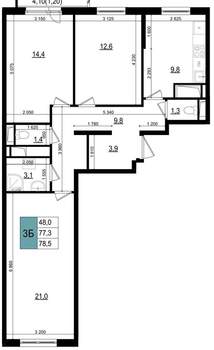3-к квартира, вторичка, 79м2, 5/25 этаж