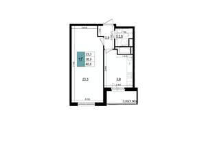 1-к квартира, строящийся дом, 41м2, 18/25 этаж