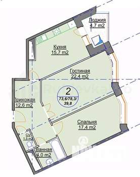 2-к квартира, вторичка, 78м2, 24/24 этаж