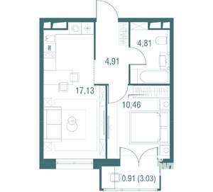 1-к квартира, вторичка, 38м2, 3/24 этаж