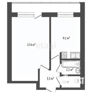 1-к квартира, вторичка, 33м2, 6/9 этаж