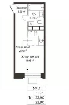 Студия квартира, вторичка, 23м2, 4/17 этаж