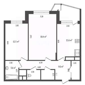2-к квартира, вторичка, 61м2, 4/12 этаж