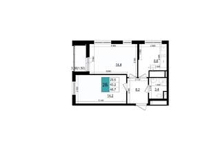 2-к квартира, строящийся дом, 47м2, 24/25 этаж