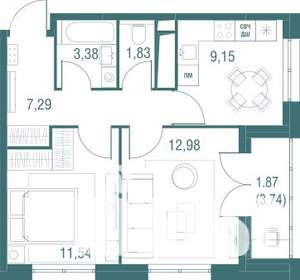 2-к квартира, вторичка, 48м2, 21/24 этаж