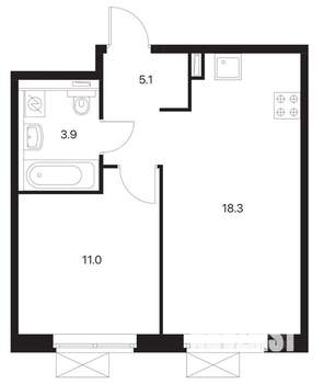 1-к квартира, вторичка, 38м2, 7/25 этаж