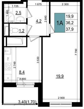 1-к квартира, вторичка, 38м2, 14/25 этаж