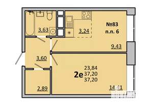 2-к квартира, вторичка, 37м2, 9/17 этаж