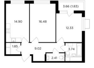 2-к квартира, вторичка, 63м2, 7/24 этаж